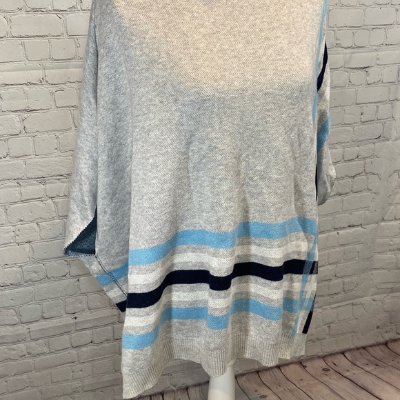 TALBOTS Sweater Poncho Gray with Blue & White Stripes & High Neck-S/M - Picture 2 of 3